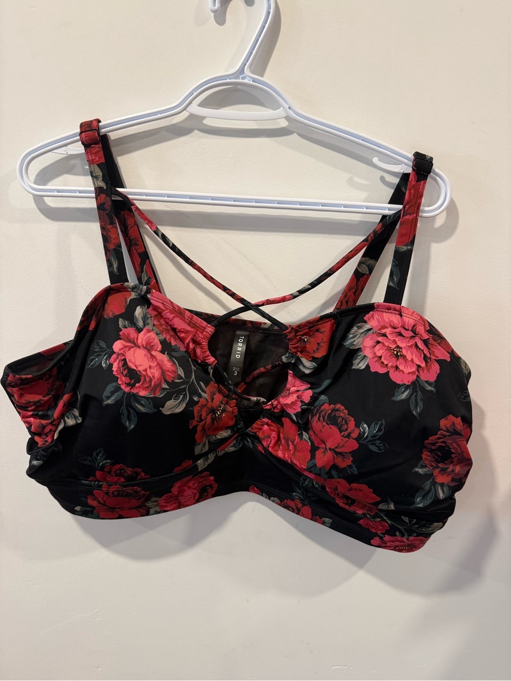 torrid Black Bikini Top with Red Floral Print